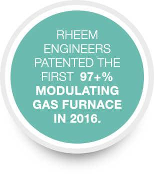Rheem engineers patented the first 97+% modulating gas furnace in 2016